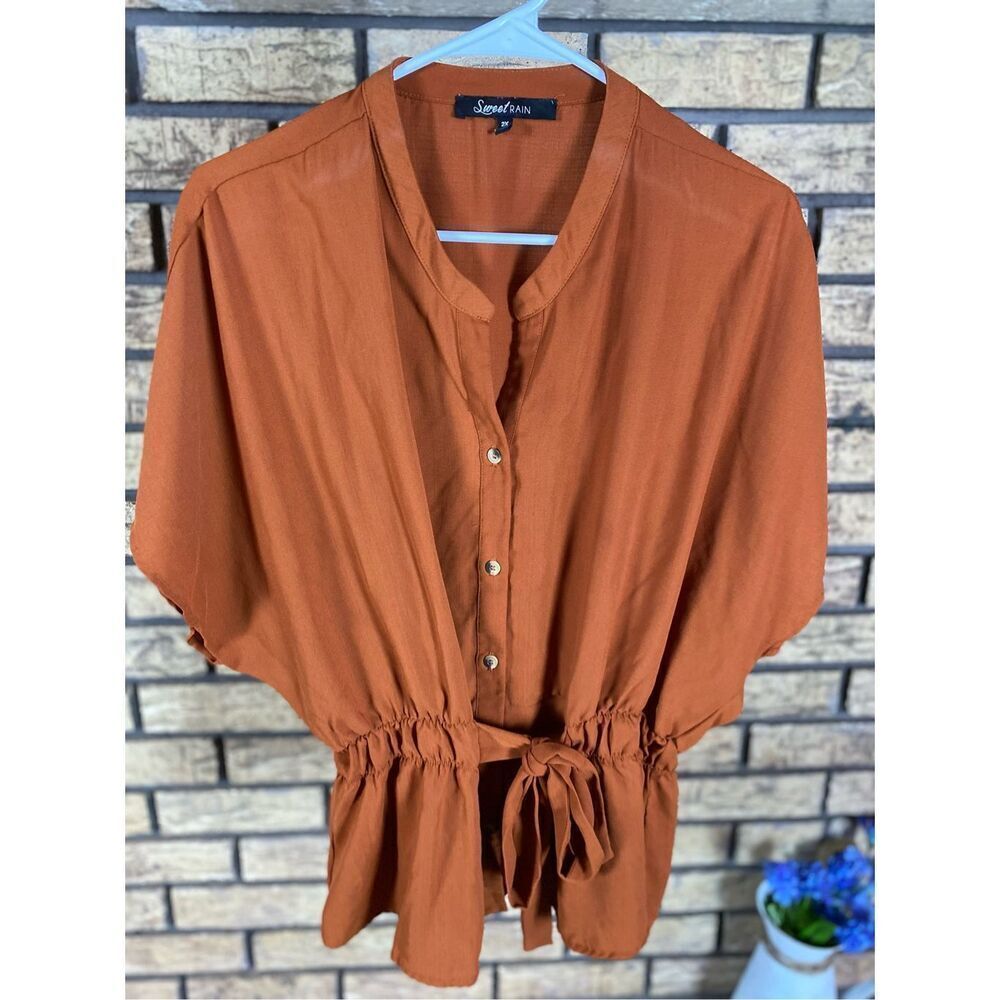 Sweet Rain Button Up Tie Top